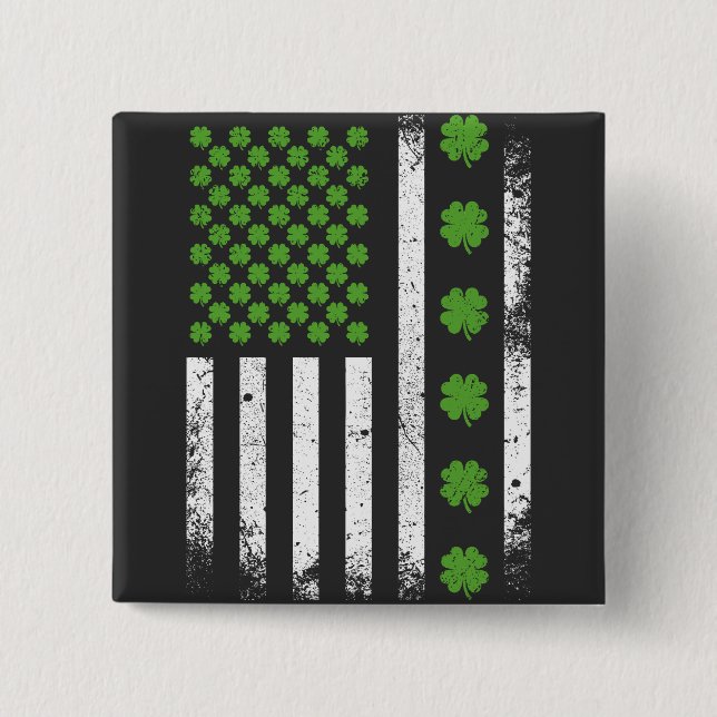 US American flag with shamrocks Square Button (Front)