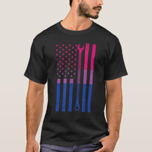 Us American Flag Wrench Bisexual Bi Pride Lgbtq Me T-Shirt