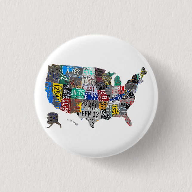 US American United States Map Flag License Plate A Button (Front)