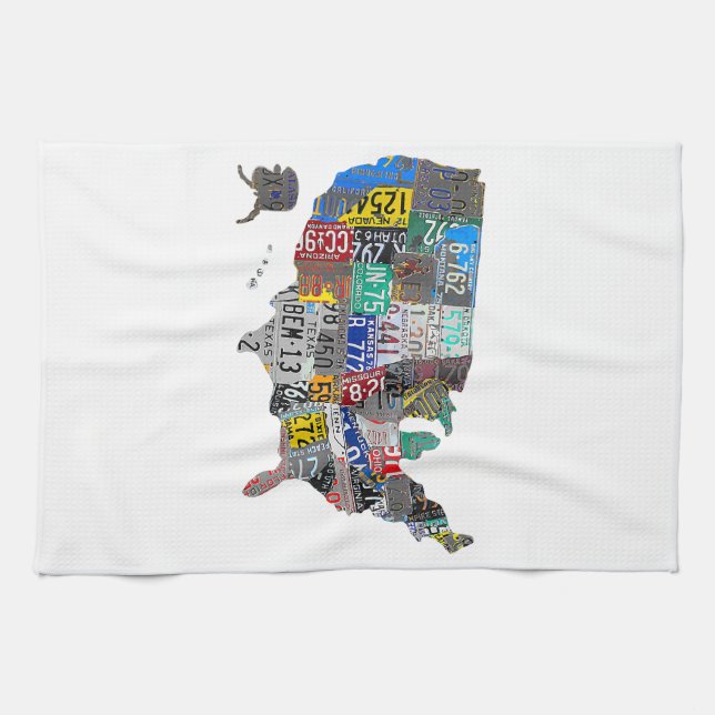 US American United States Map Flag License Plate A Kitchen Towel (Horizontal)