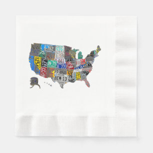 US American United States Map Flag License Plate A Napkins
