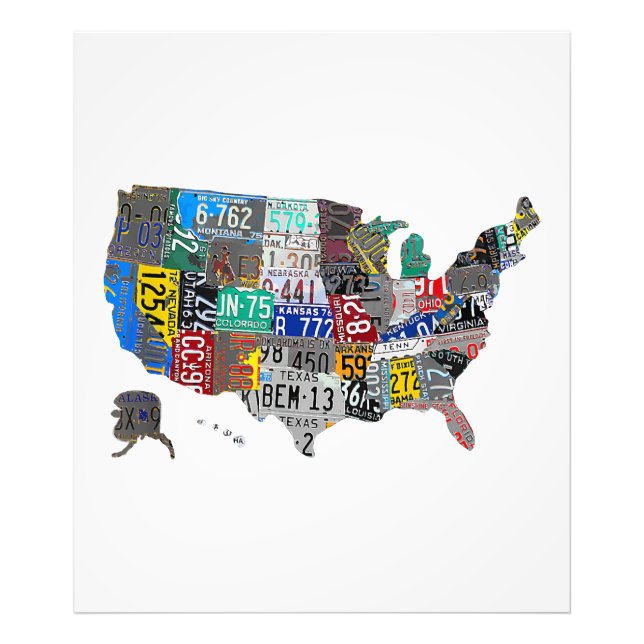 US American United States Map Flag License Plate A Photo Print (Front)