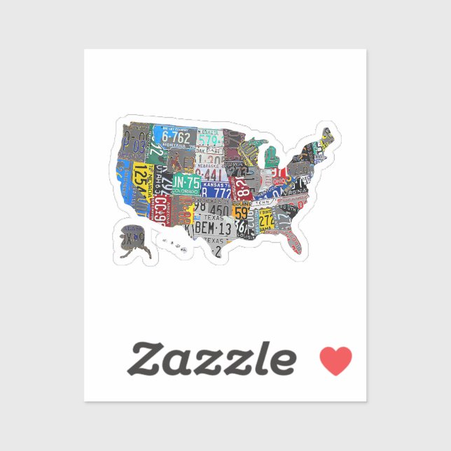 US American United States Map Flag License Plate A Sticker (Sheet)