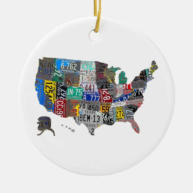 US American United States Map Flag License Plate  Ceramic Ornament (Front)