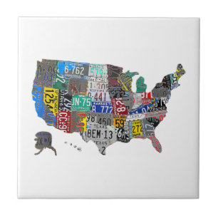 US American United States Map Flag License Plate Ceramic Tile