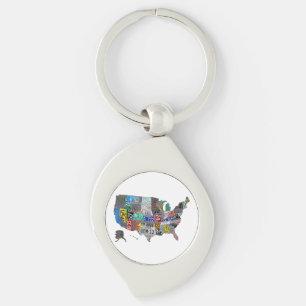 US American United States Map Flag License Plate Keychain
