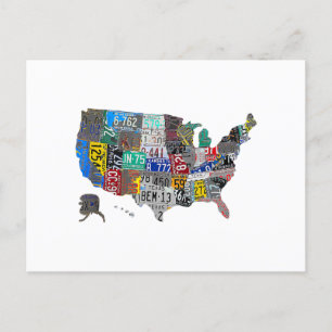 US American United States Map Flag License Plate Postcard