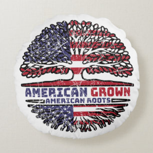 US American USA United States America Tree Roots Round Pillow