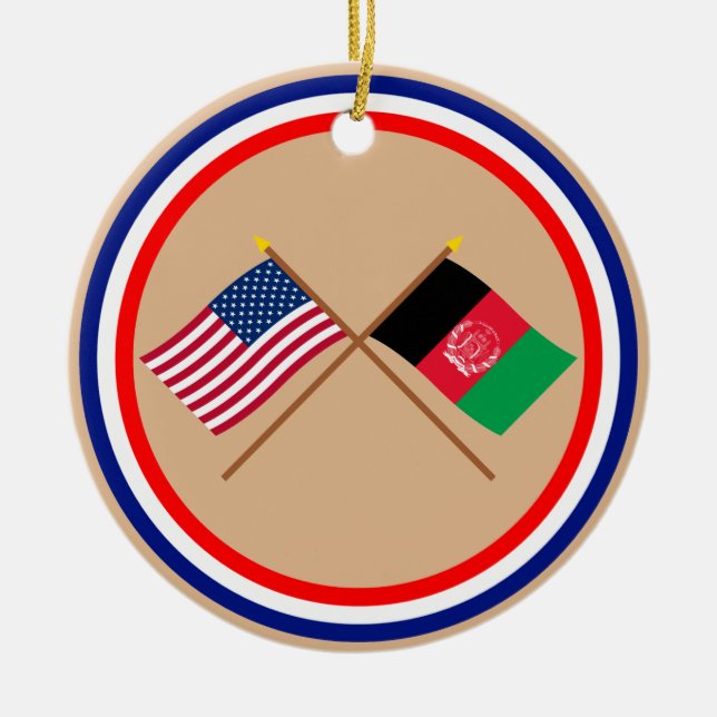 US and Afghanistan Crossed Flags Ceramic Ornament (Front)