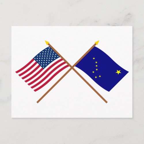 US and Alaska Crossed Flags Postcard