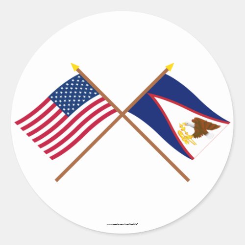 US and American Samoa Crossed Flags Classic Round Sticker