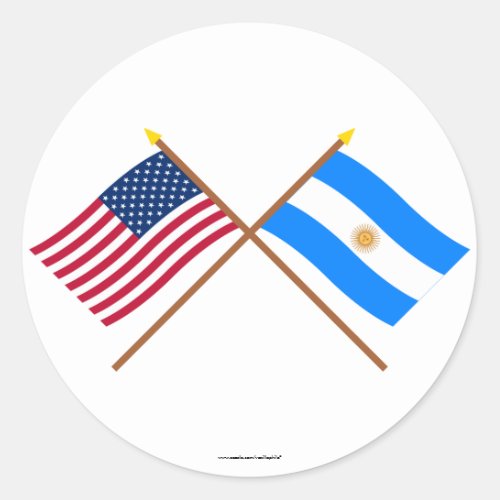 US and Argentina Crossed Flags Classic Round Sticker