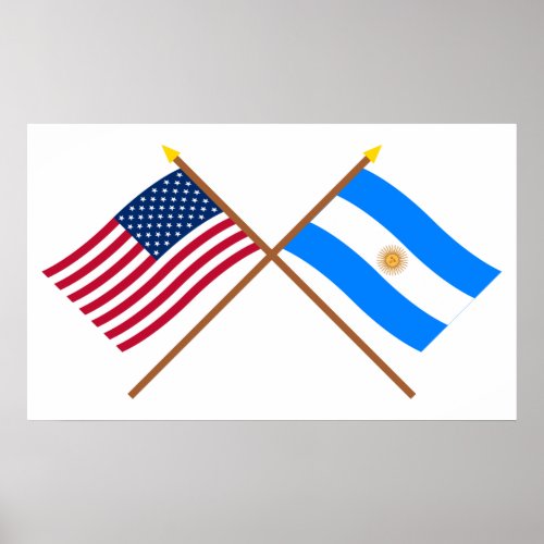 US and Argentina Crossed Flags Poster