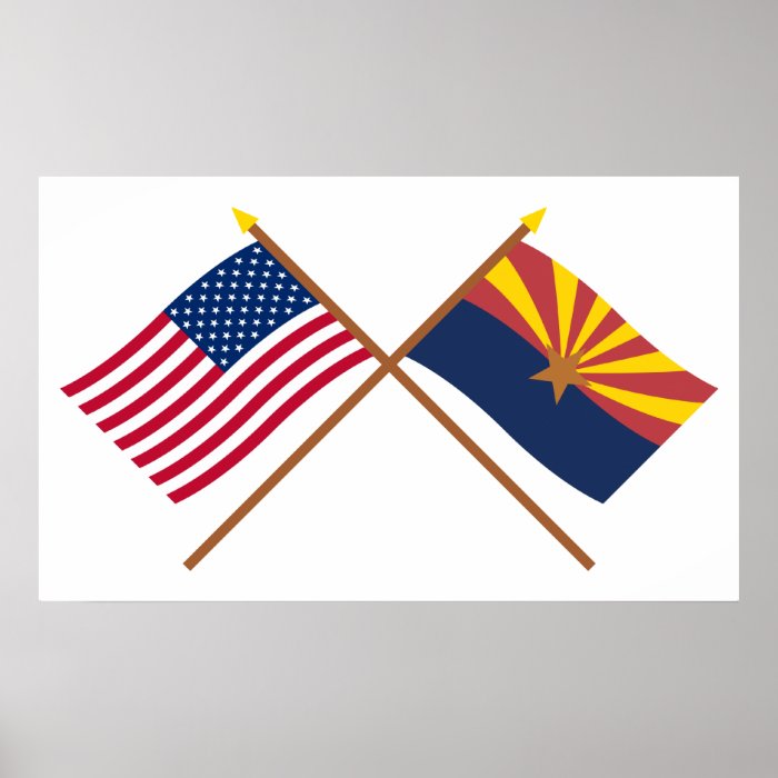 US and Arizona Crossed Flags Posters