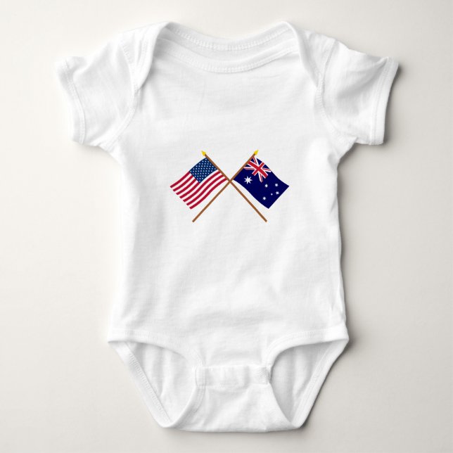 US and Australia Crossed Flags Baby Bodysuit (Front)