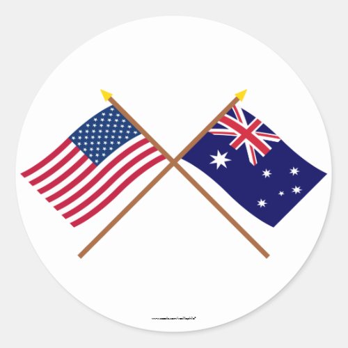 US and Australia Crossed Flags Classic Round Sticker