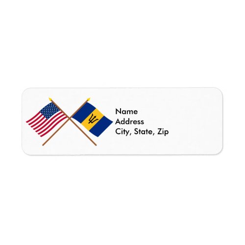 US and Barbados Crossed Flags Label