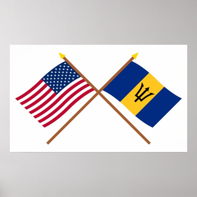 US and Barbados Crossed Flags Poster (Front)