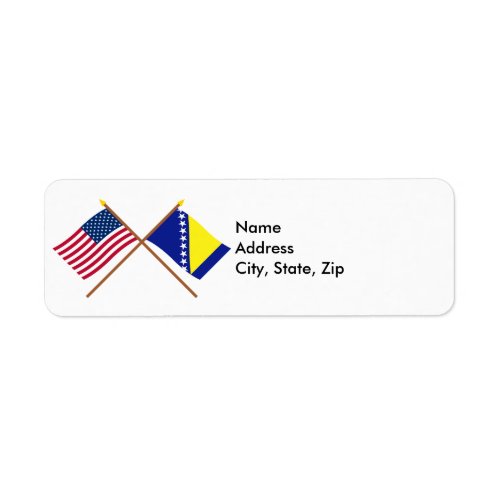 US and Bosnia  Herzegovina Crossed Flags Label