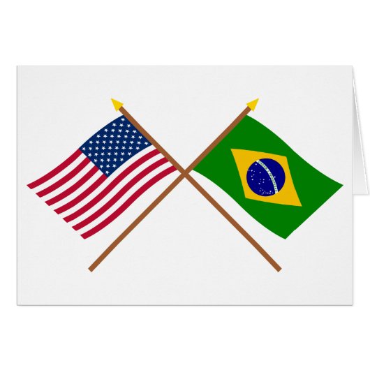 US and Brazil Crossed Flags Cards (Front Horizontal)