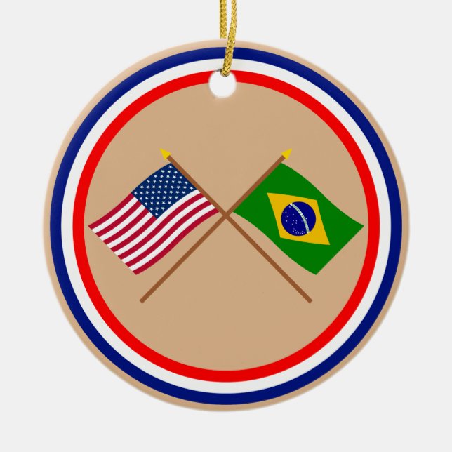 US and Brazil Crossed Flags Ceramic Ornament (Front)
