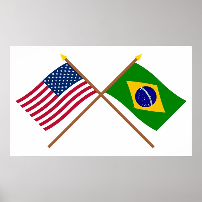 US and Brazil Crossed Flags Poster (Front)