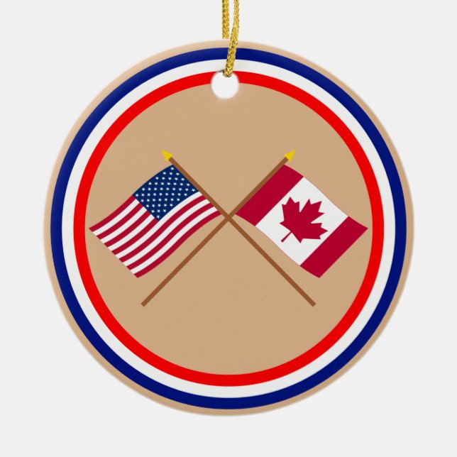 US and Canada Crossed Flags Ceramic Ornament (Front)