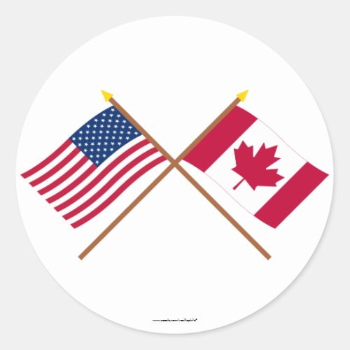 US and Canada Crossed Flags Classic Round Sticker