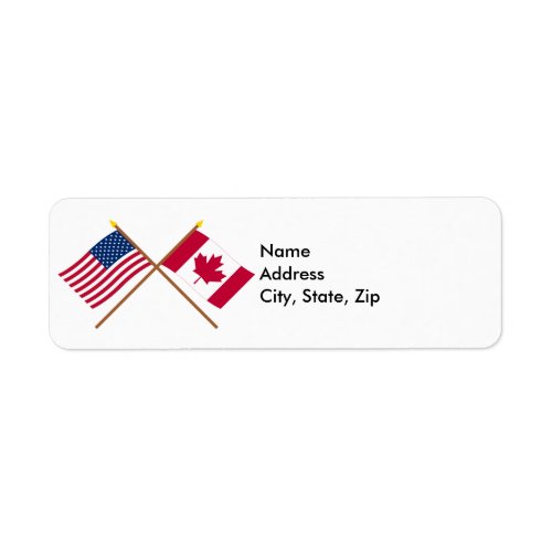 US and Canada Crossed Flags Label