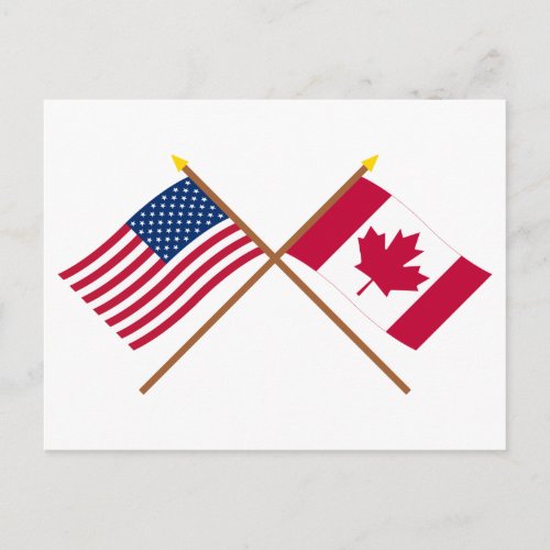 US and Canada Crossed Flags Postcard