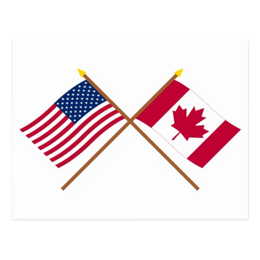 US and Canada Crossed Flags Postcard | Zazzle