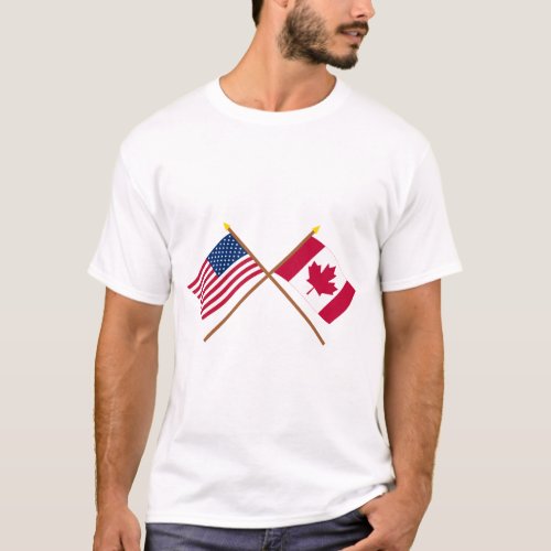 US and Canada Crossed Flags T_Shirt