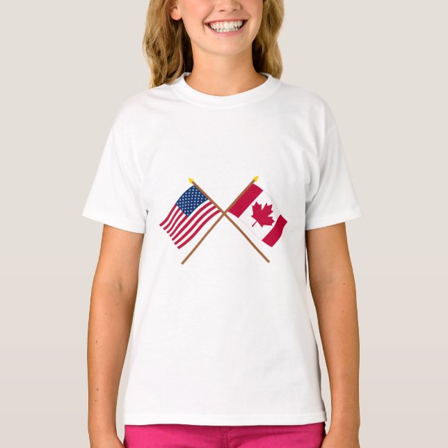 US and Canada Crossed Flags T-Shirt (Front)