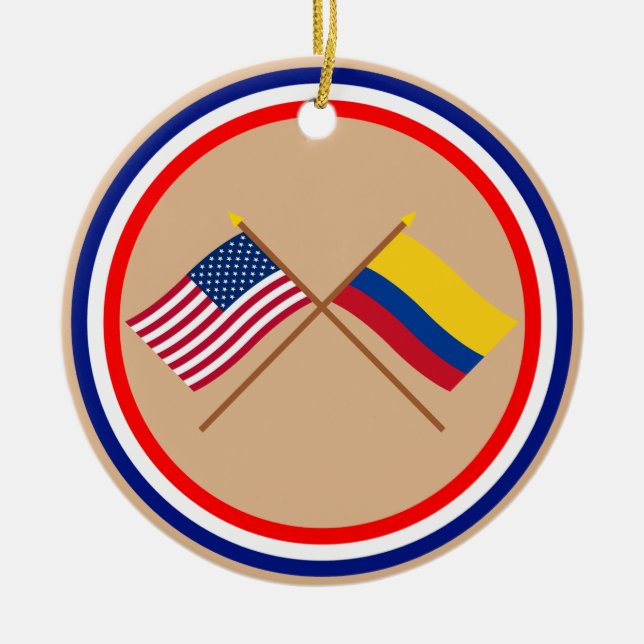 US and Colombia Crossed Flags Ceramic Ornament (Front)