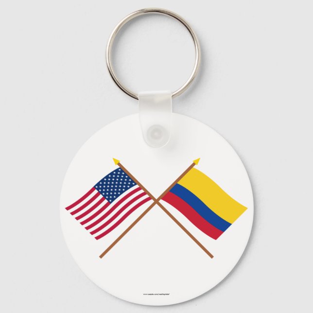 US and Colombia Crossed Flags Keychain (Front)
