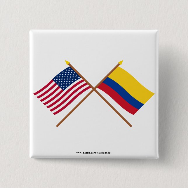 US and Colombia Crossed Flags Pinback Button (Front)