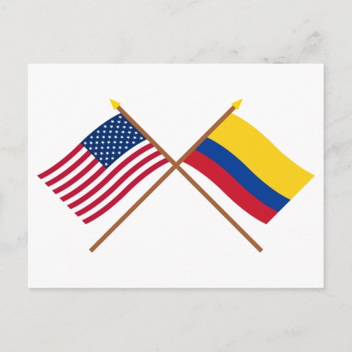 US and Colombia Crossed Flags Postcard