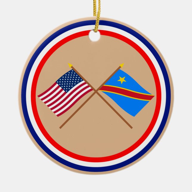 US and Congo Democratic Republic Crossed Flags Ceramic Ornament (Front)