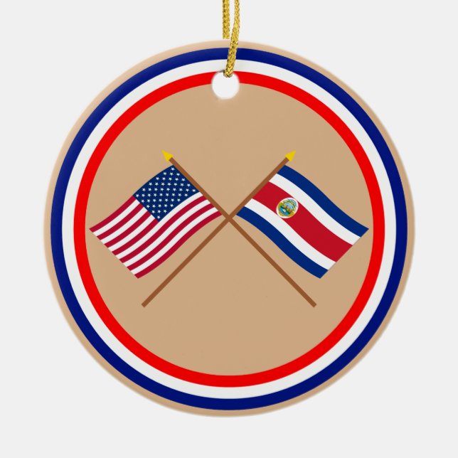 US and Costa Rica Crossed Flags Ceramic Ornament (Front)
