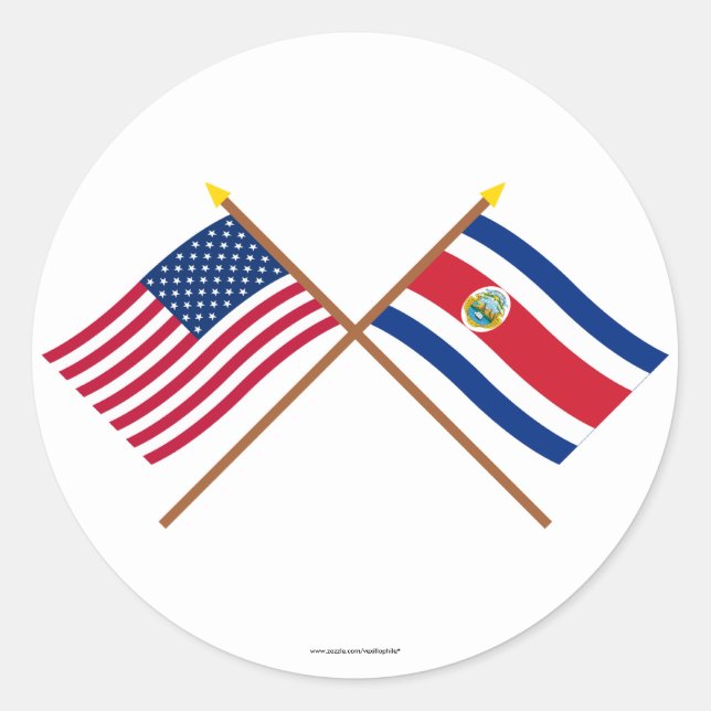 US and Costa Rica Crossed Flags Classic Round Sticker (Front)