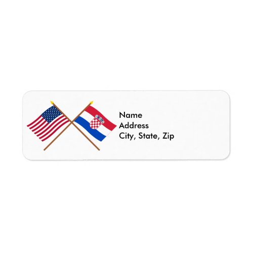 US and Croatia Crossed Flags Label