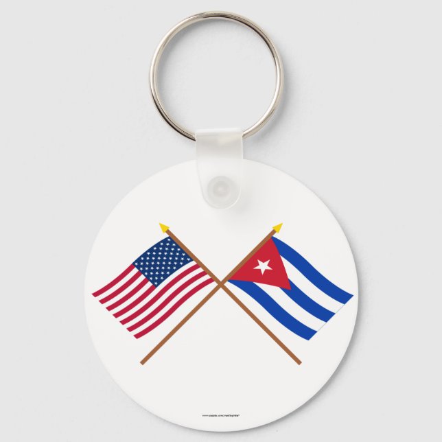 US and Cuba Crossed Flags Keychain (Front)