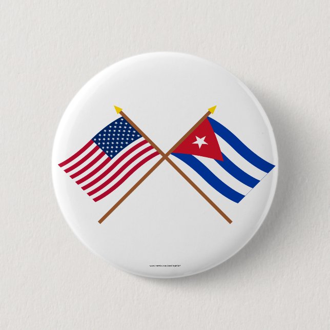 US and Cuba Crossed Flags Pinback Button (Front)