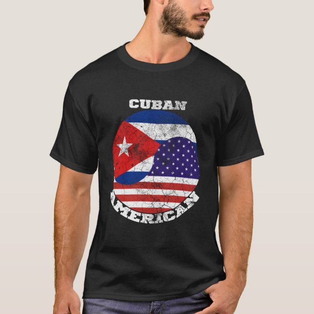 Us And Cuba Flag Half Cuban Half American T-Shirt (Front)