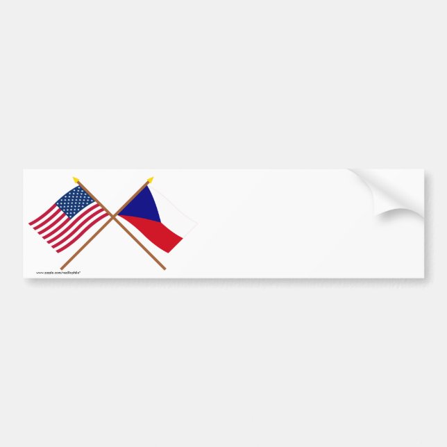 US and Czech Republic Crossed Flags Bumper Sticker (Front)