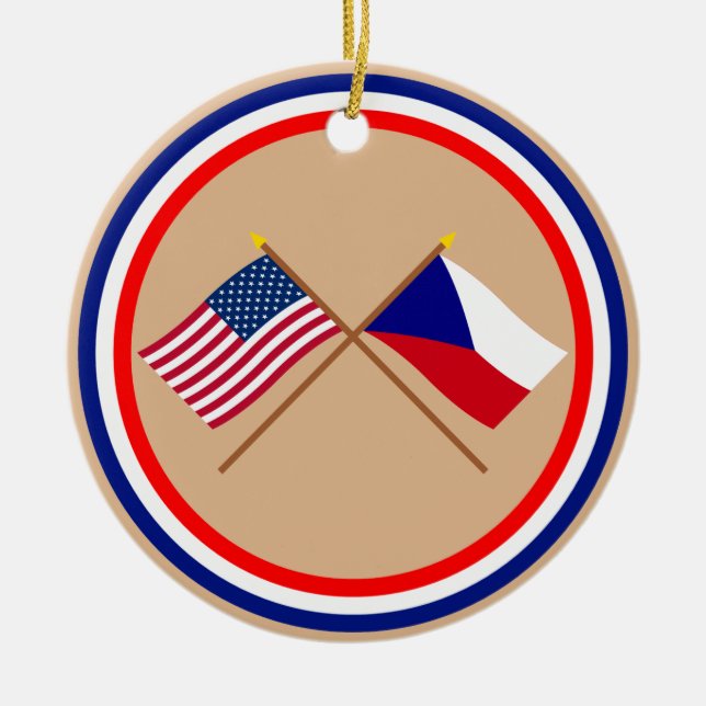 US and Czech Republic Crossed Flags Ceramic Ornament (Front)