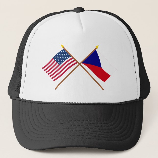 US and Czech Republic Crossed Flags Trucker Hat (Front)