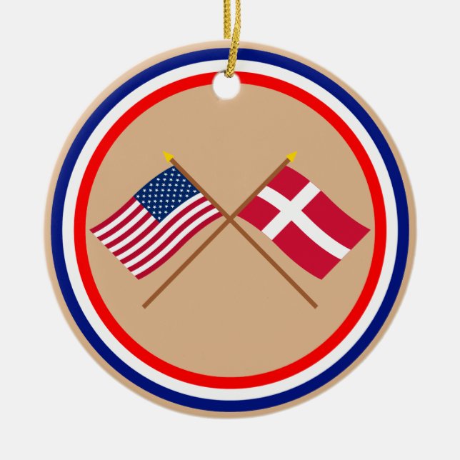 US and Denmark Crossed Flags Ceramic Ornament (Front)