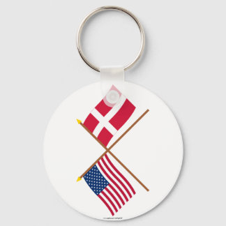 US and Denmark Crossed Flags Keychain