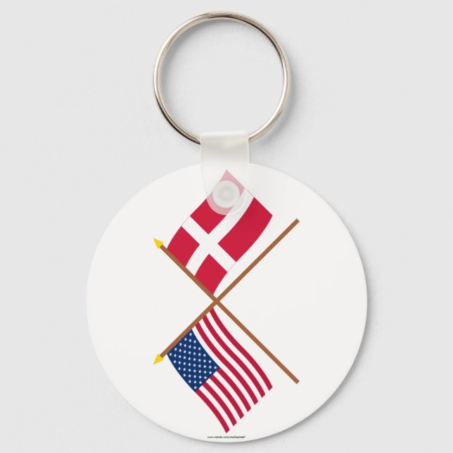 US and Denmark Crossed Flags Keychain (Front)